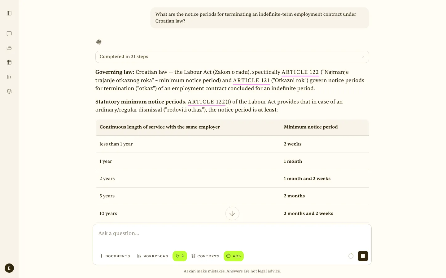 Answer on notice periods with cited articles