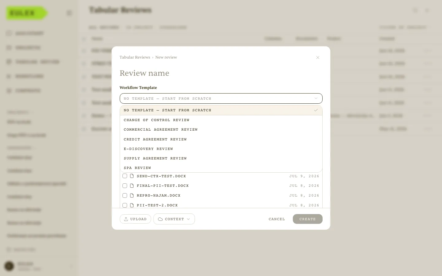 New review — choosing a template