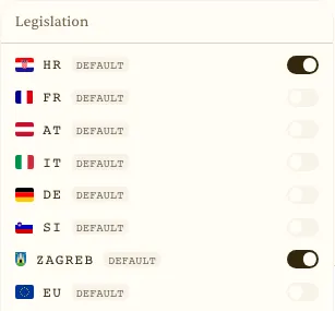 Legislation toggles in the Context popover