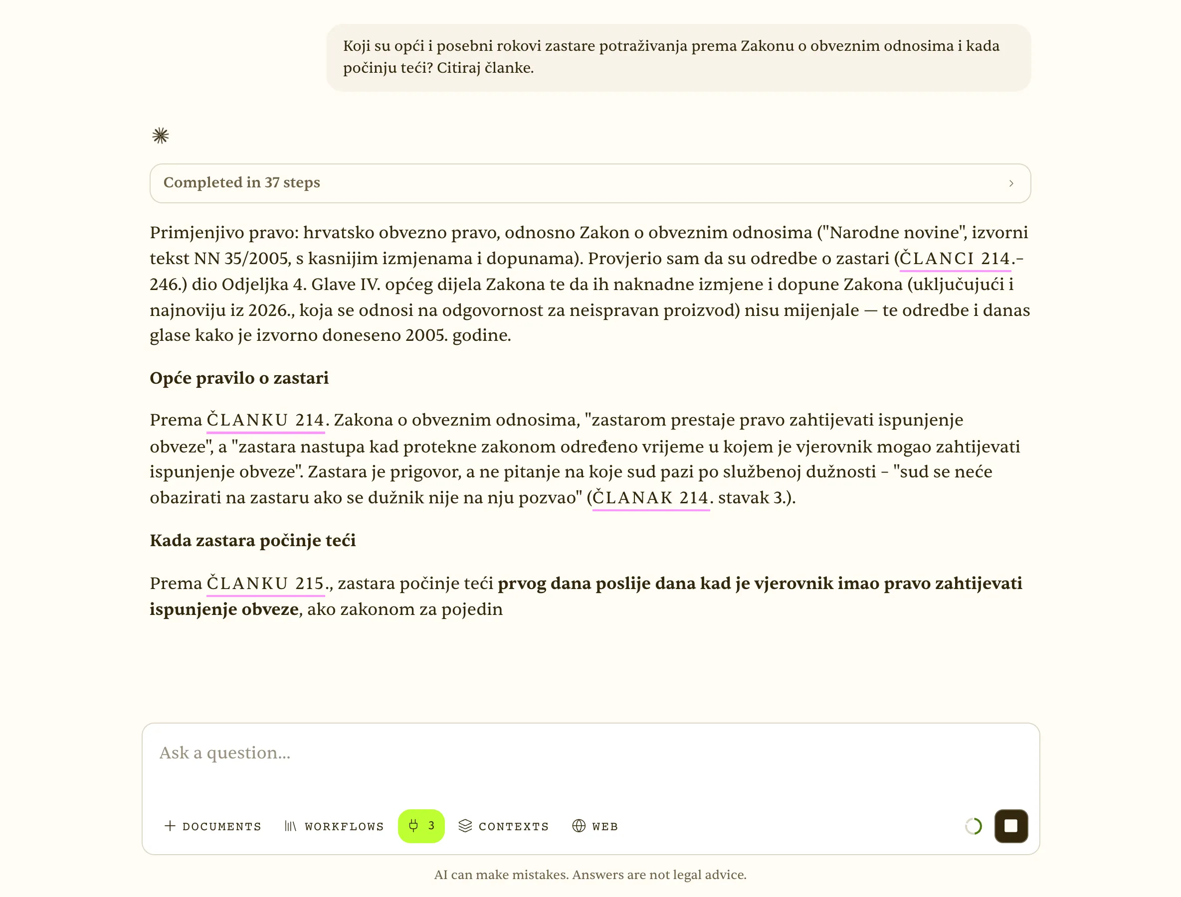 Legal research answer on limitation periods with article citations