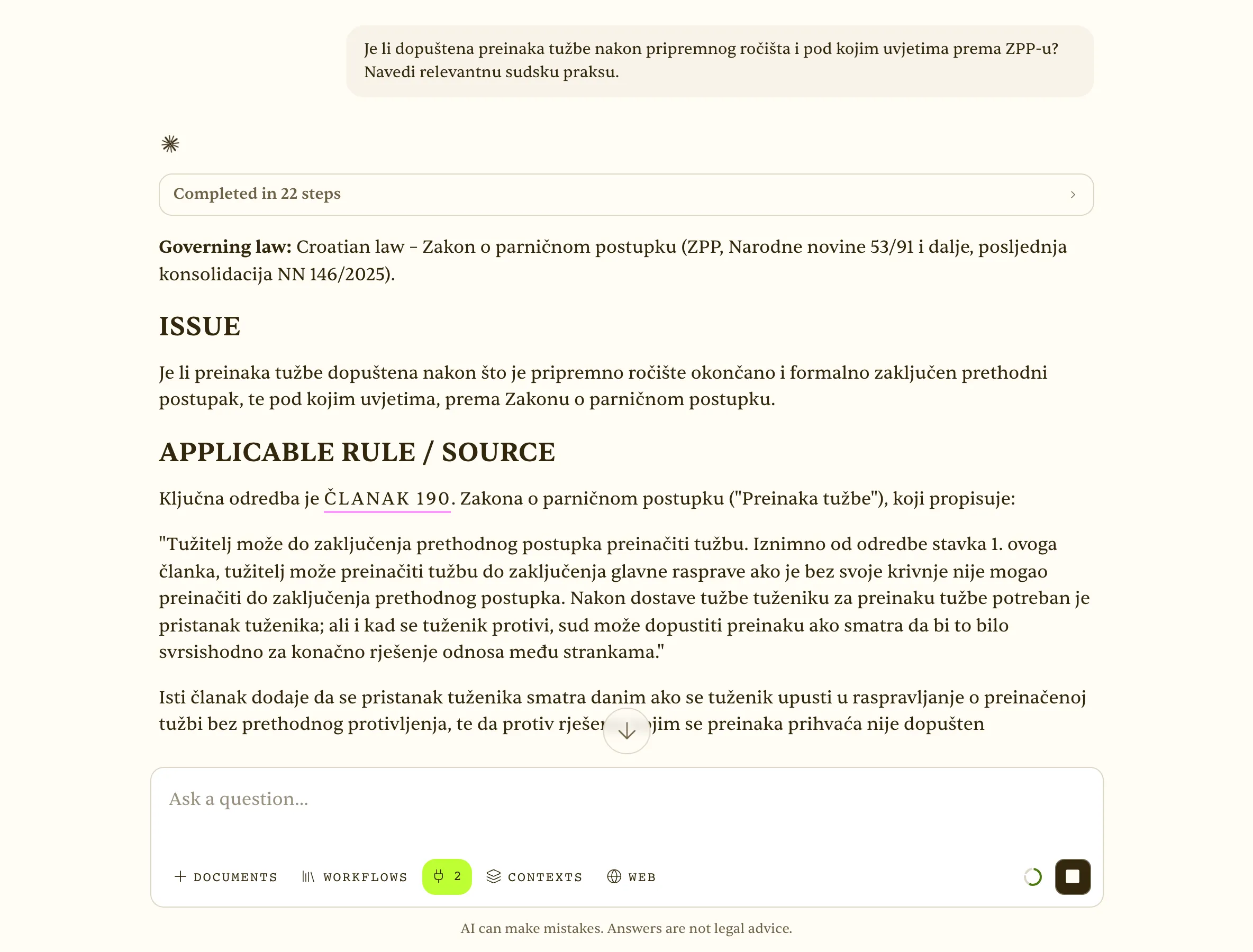 Answer on amending the claim after the preparatory hearing, with statute and case-law citations