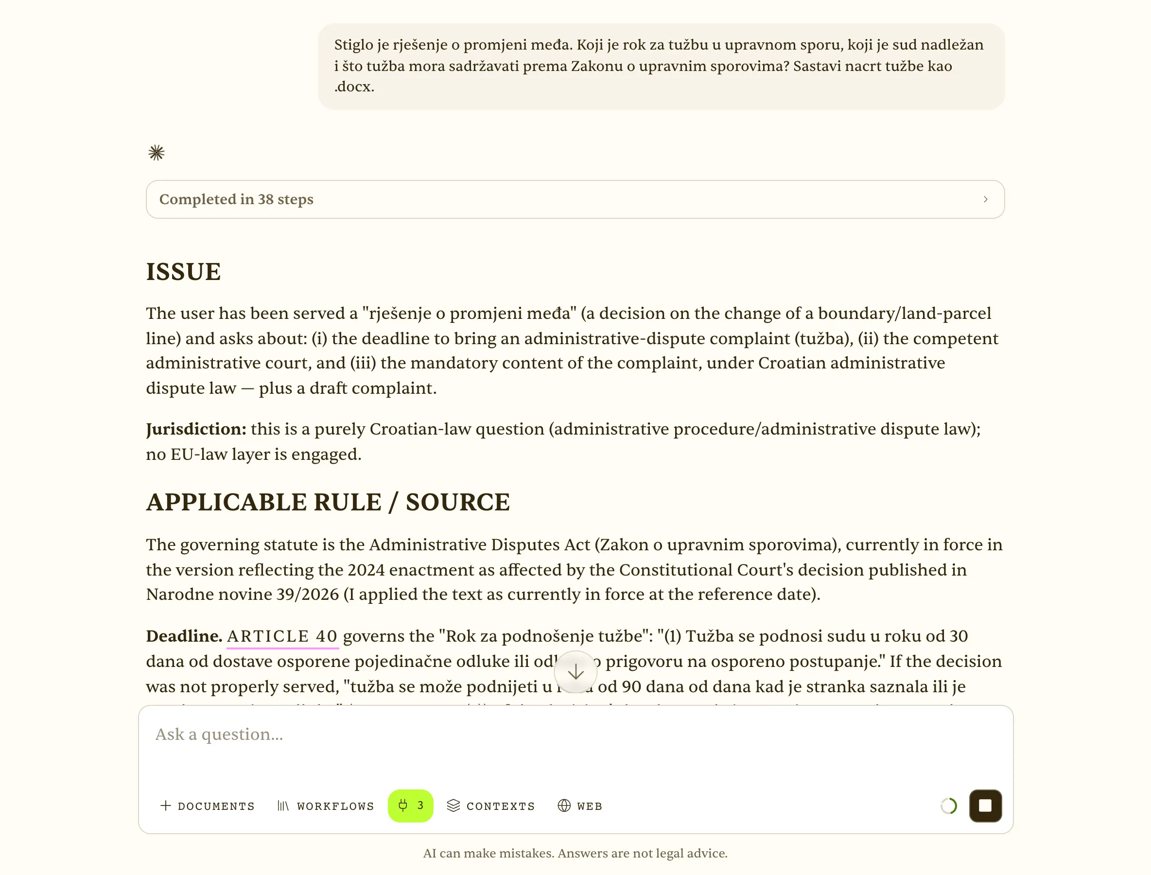 Administrative dispute — deadline, jurisdiction and draft claim (.docx) cited to ZUS