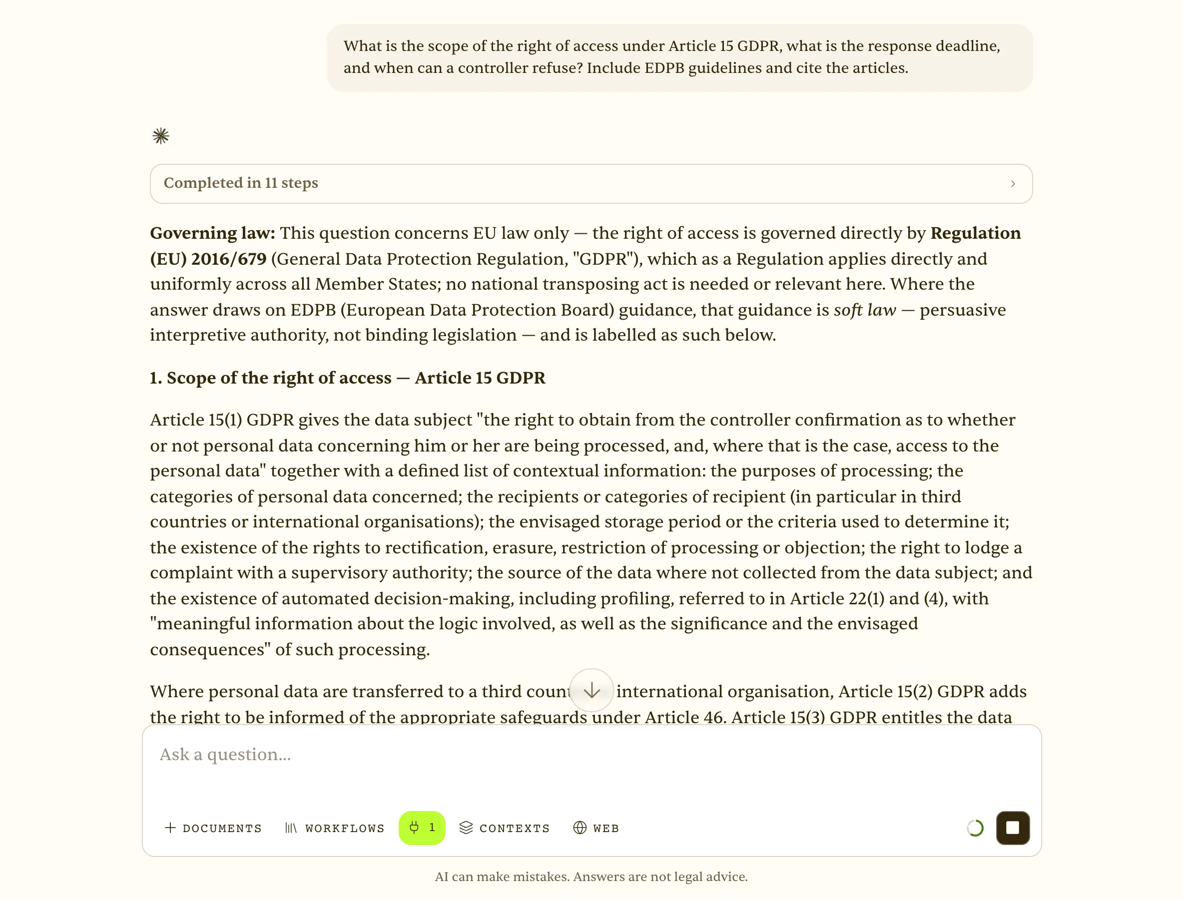 GDPR right of access — scope, deadline and refusal grounds cited to the Regulation (CELEX links)